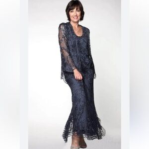 Soulmates handmade silk embroidered 3 piece full length skirt set dress navy S